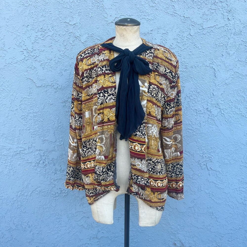 90s Unique Blouse Lightweight jacket with Bow Statue print Maximalist funky